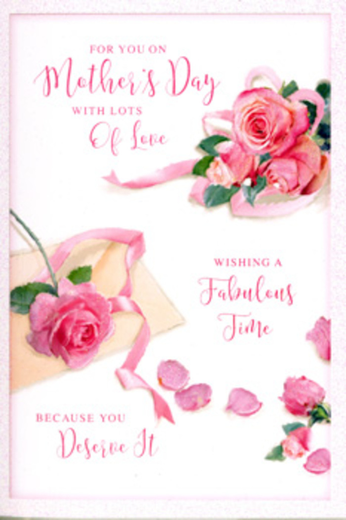 In this detailed Mother's Day card design, the entire surface becomes a serene floral scene, as if a bouquet of pink roses has been carefully laid out and captured in a moment of stillness. At the heart of the card, several roses in full, rounded bloom gather together, their petals overlapping in soft spirals that range from pale shell-pink at the outer edges to richer, romantic rose tones in the centres. The artist has suggested a velvety, almost touchable texture, recalling the feel of freshly cut blooms being arranged for local homes around Chadwell Heath and nearby Goodmayes. Surrounding the main cluster, individual petals are thoughtfully scattered, each one curved and slightly ruffled, creating the impression that the roses are gently shedding in a graceful, natural way. A delicate ribbon in a complementary pastel shade threads its way between the blossoms, curving lazily across the card like the finishing tie on a hand-tied bouquet, adding a sense of movement and intentional design. Across the open space, flowing calligraphy spells out a loving Mother's Day message, the letters drawn in sweeping, confident strokes that mirror the natural curves of the petals. The script doesn't crowd the flowers; instead, it seems to float above them, leaving room for the eye to wander from word to bloom and back again. Soft, even lighting bathes the entire composition, lending the whites a gentle warmth and the pinks a fresh, dewy glow, as though the card were resting by a bright window in a Chadwell Heath living room on a calm spring morning, ready to be discovered beside a vase of matching roses.