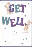 Imagine sending a wave of optimism from Chadwell Heath with this vibrant get well card-a cheerful tableau where a cuddly teddy bear and a spirited, floppy-eared pup spring forward in playful camaraderie. Together, they cradle and balance oversized, colourful 'Get Well' letters, sparking delight with every glance. The expressive bear, painted in warm, comforting browns, pairs with the puppy's gentle cream and tan, their soft fur textures inviting the imagination to reach out and touch. Across the bright white, almost creamy background, bursts of indigo and teal stars scatter, gently twinkling like wishes drifting above Mayfield Park. The colours sing with vibrancy-a fusion reminiscent of a fresh floral bouquet assembled by caring hands at Florist Chadwell Heath and brought to a loved one's door. The overall mood is hopeful, light, and full of genuine kindness, the kind that lifts spirits whether you're sending support across Chadwell Heath or comforting a family member closer to home. This card is more than an illustrated message-it's an emotional balm, offering reassurance and a little magic to anyone facing a difficult moment-a true celebration of comfort delivered from the heart of our local community.